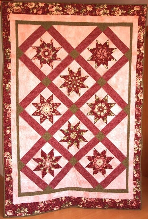 Kaleidoskopy s růžemi - patchworková deka